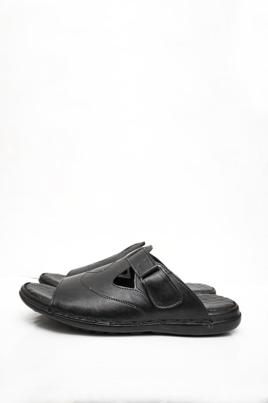 Synthetic Leather Black Slipper