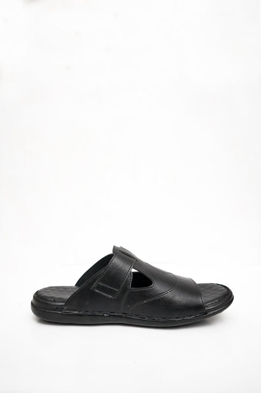 Synthetic Leather Black Slipper