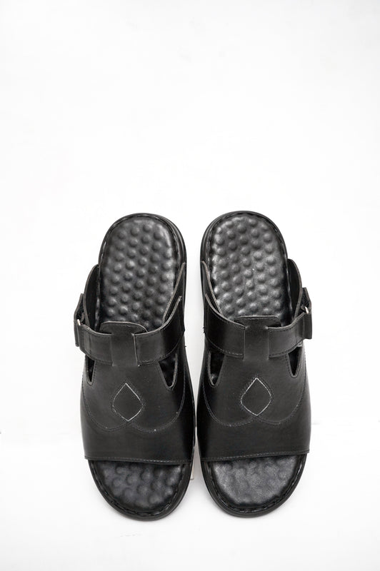 Synthetic Leather Black Slipper
