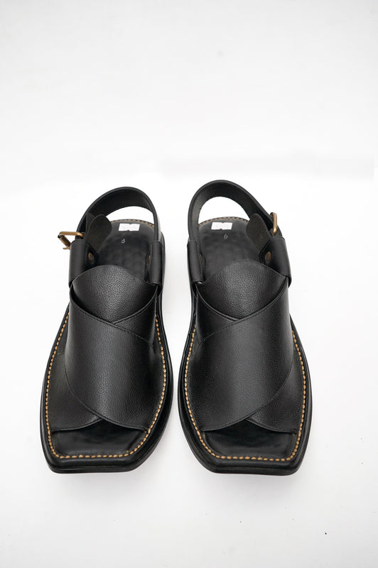 Premium Leather Black Khyber Chappal