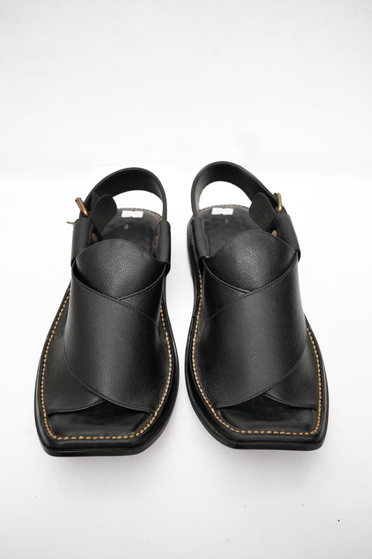 Premium Leather Black Khyber Chappal