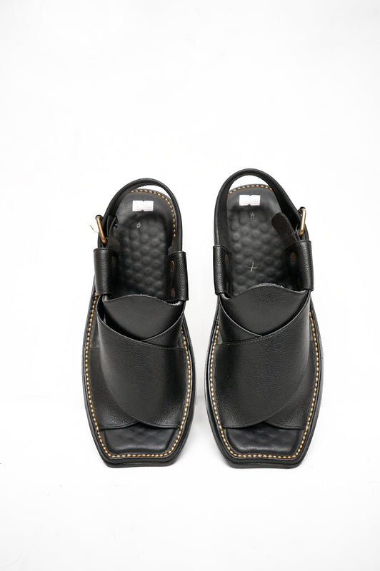 Premium Leather Black Khyber Chappal