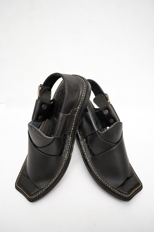 Premium Leather Black Khyber Chappal