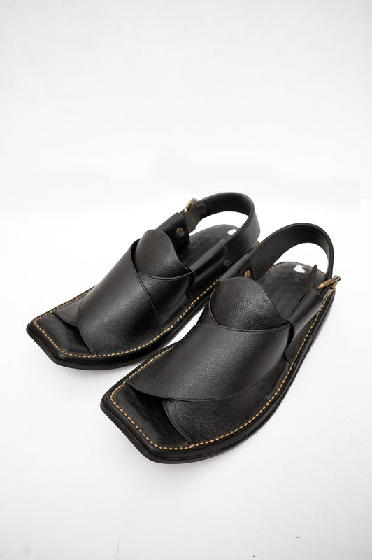 Premium Leather Black Khyber Chappal