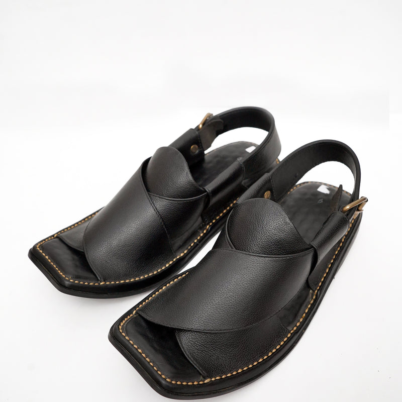 Premium Leather Black Khyber Chappal