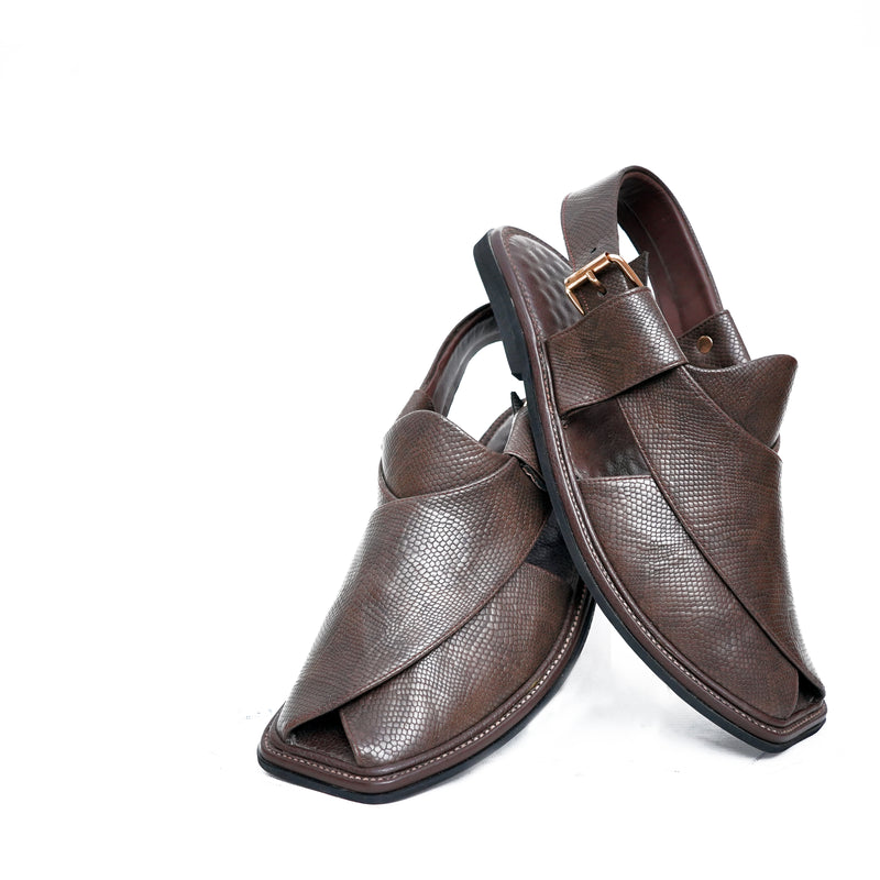 Smart Zalmay Design Textured Dark Brown Chappal