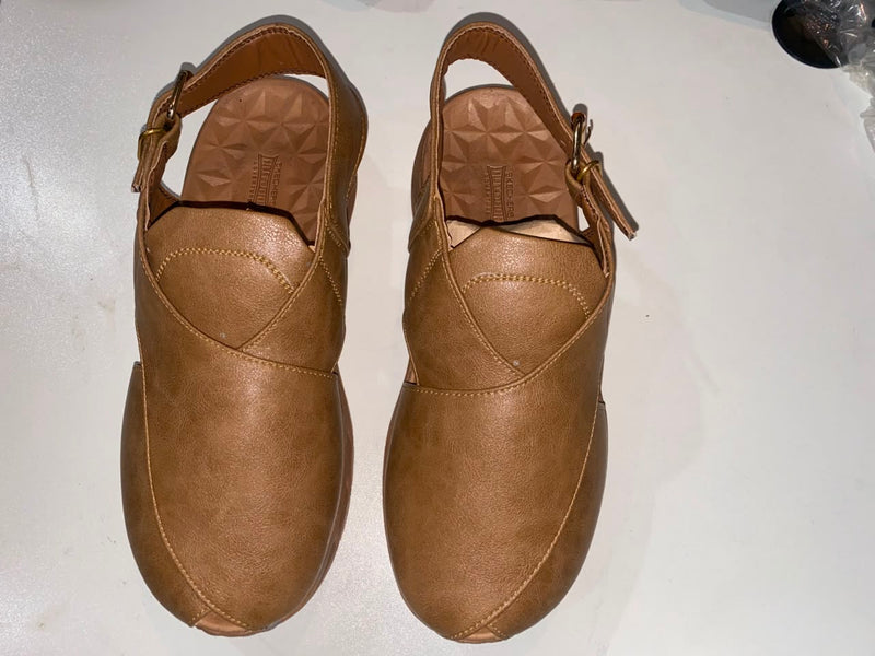 Brown Synthetic Leather Peshawari Chappal