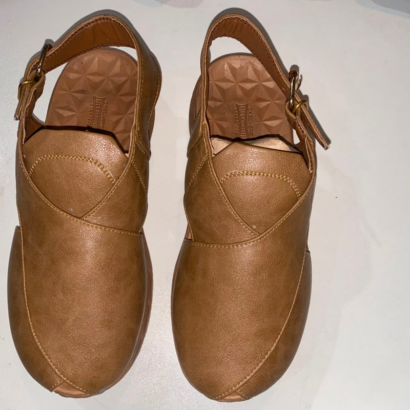 Brown Synthetic Leather Peshawari Chappal
