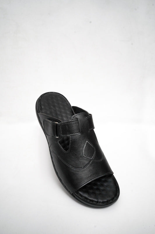 Synthetic Leather Black Slipper
